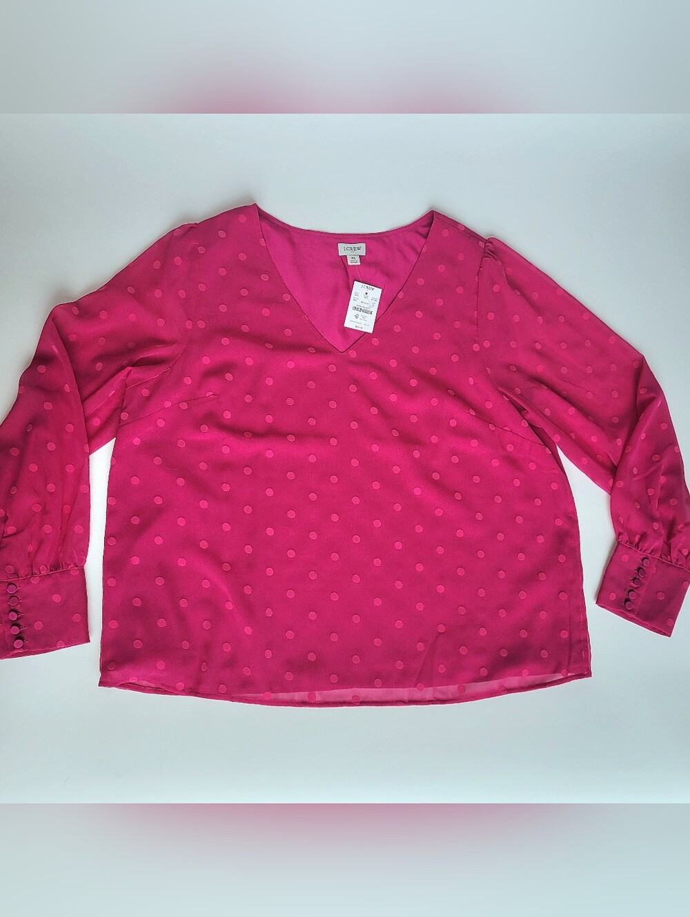 J.Crew Blouse Size XL Chiffon Dotted Top Pink Long Sleeves V-Neck CF365 NWT